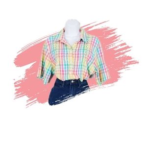 Koret Francisca Rainbow Gingham Beaded Button Down